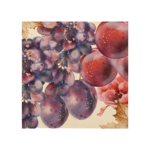 Vintage Grapes Watercolor Autumn Card Wood Wall Art