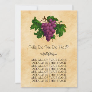 Vintage Grapes Wedding Bridal Shower Game Cards