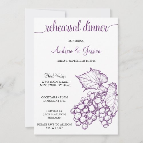 Vintage Grapes Wedding Rehearsal Dinner Invite