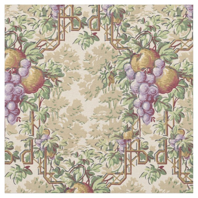 Vintage Grapevine & Fruit Garden Trellis Pattern Fabric (Close Up)