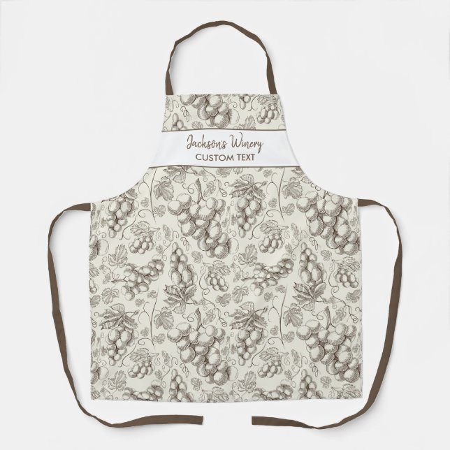 Vintage Grapevine Wine Winery Custom Name Apron (Front)