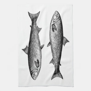 Vintage Graphic Fish Salmon Kitchen Towel