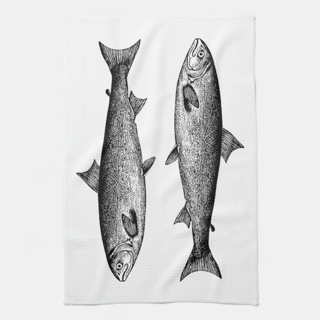 Vintage Graphic Fish Salmon Kitchen Towel (Vertical)