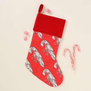 Vintage graphic lobster in red christmas stocking