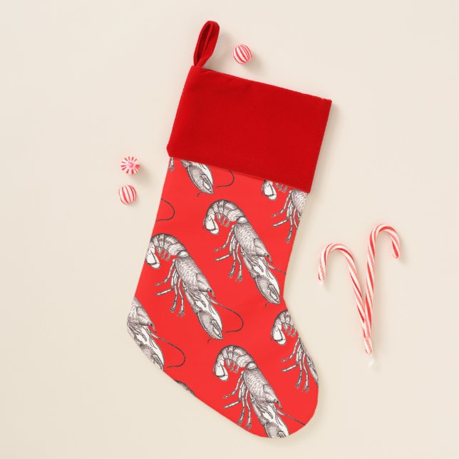 Vintage graphic lobster in red  christmas stocking (Front)