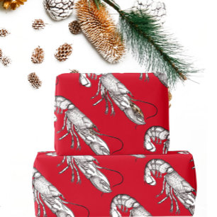 Vintage graphic lobster in red wrapping paper