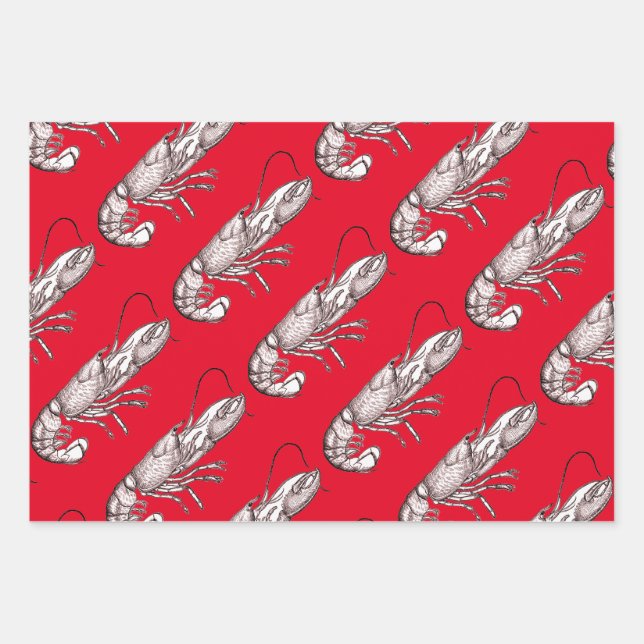 Vintage graphic lobster in red   wrapping paper sheets (Front)