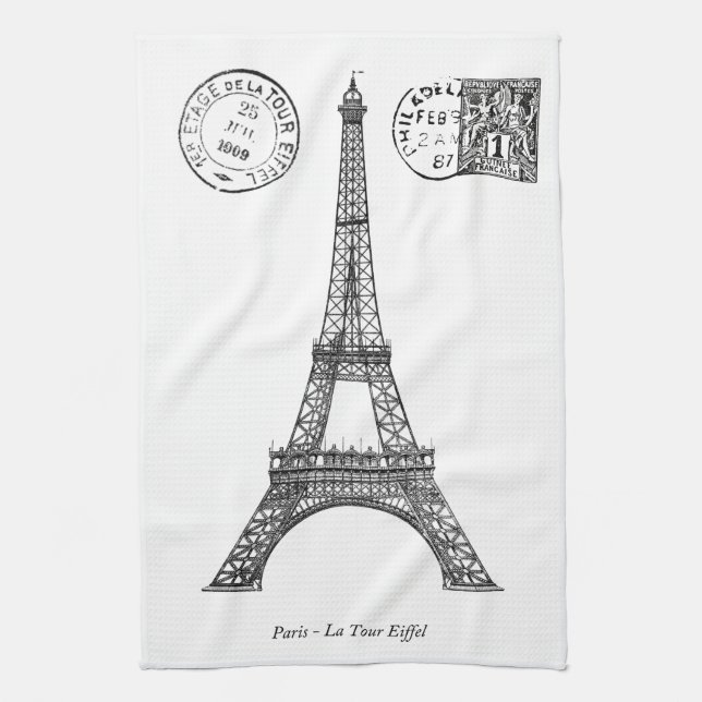Vintage Graphic Paris the Eiffel Tower Kitchen Towel (Vertical)