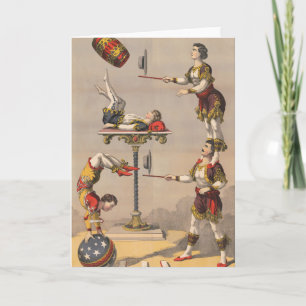 Vintage Graphic Print Of An Acrobatic Act. Card