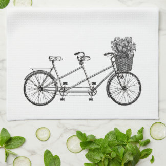 Vintage Graphic Tandem Bicycle Kitchen Towel