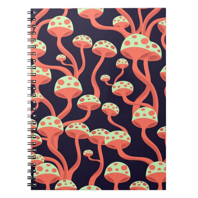 Vintage Graphics Mushrooms Seamless Pattern Notebook (Front)