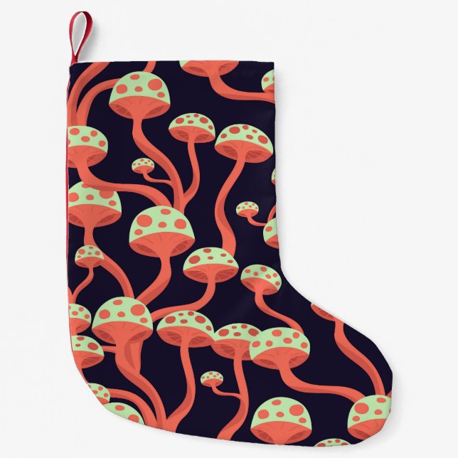 Vintage Graphics Mushrooms Seamless Pattern Small Christmas Stocking (Front)