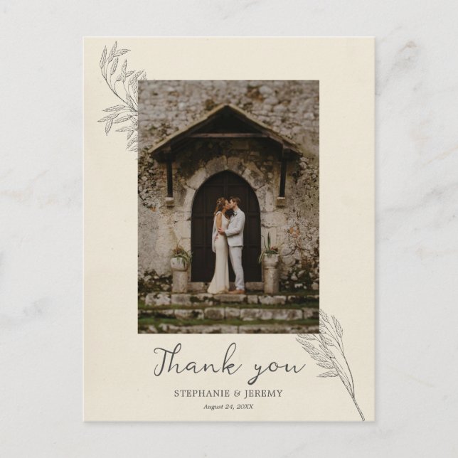 Vintage Grass Line Art Photo Thank You PostCard (Front)