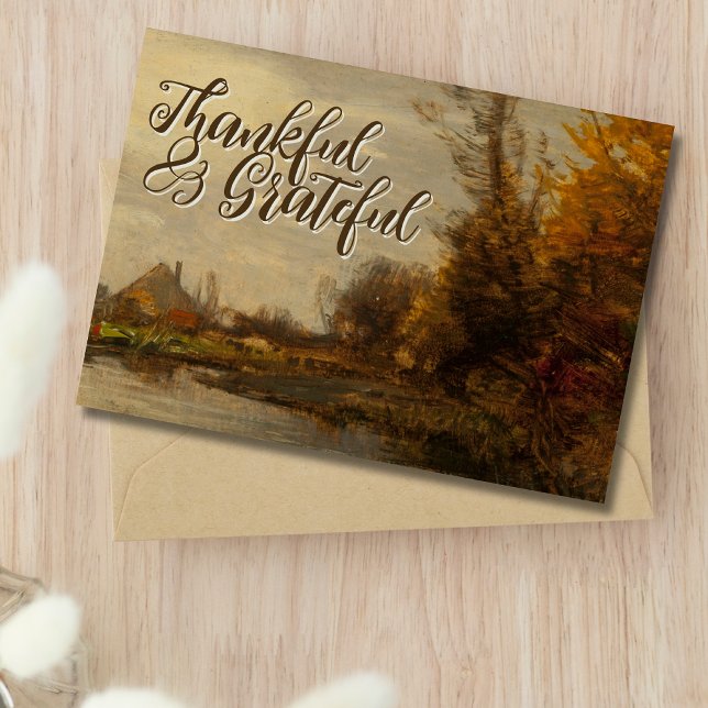 Vintage Grateful and Thankful Autumn Cottage Holiday Card (Creator Uploaded)