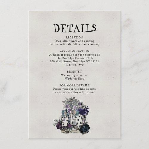 Vintage Gray Alice in Wonderland Wedding Details Enclosure Card