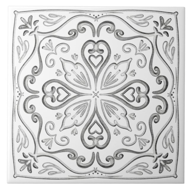 Vintage Gray and White Ceramic Tile (Front)