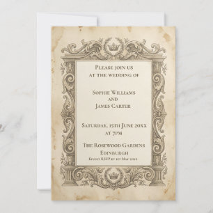 Vintage Gray Baroque Wedding Invitation