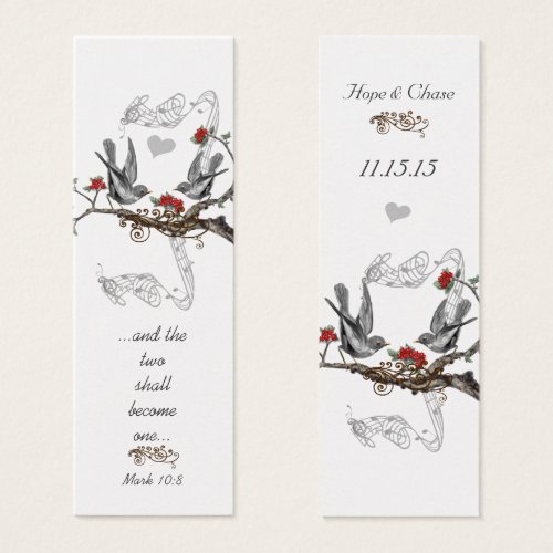 Vintage Gray Bird Red Blooms Wedding Tags