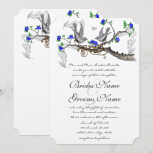 Vintage Gray Birds Royal Blue Cherry Blossom Invitation