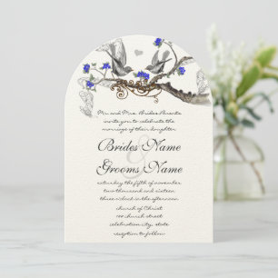 Vintage Gray Birds Royal Blue Cherry Blossom Invitation