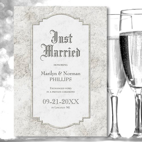 Vintage Gray Carved Stone Wedding Announcement