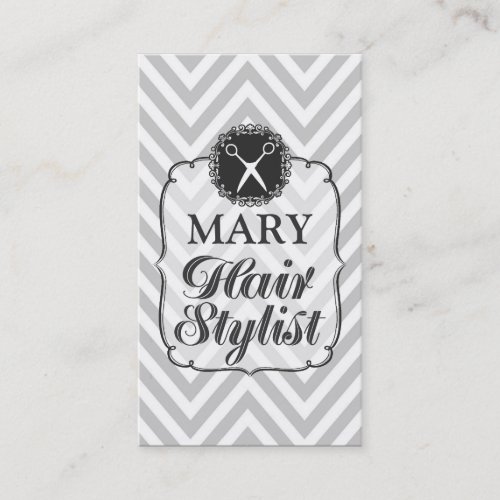 Vintage Gray Chevron Home Travelling Hair Stylist Business Card Template