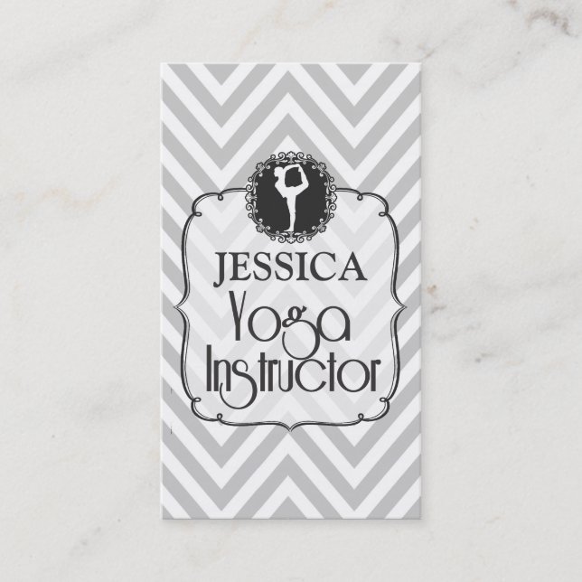 Vintage Gray Chevron Yoga Instructor Card (Front)