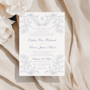Vintage Gray Chinoiserie Monogram Wedding Invitation