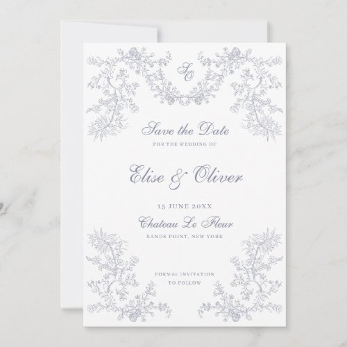 Vintage Gray Chinoiserie Monogram Wedding Save The Date