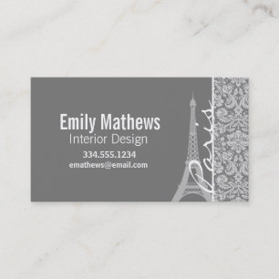 Vintage Gray Damask Paris Business Card