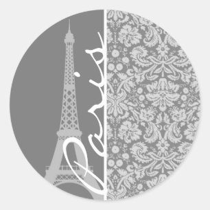 Vintage Gray Damask Paris Classic Round Sticker