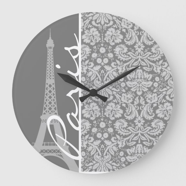 Vintage Gray Damask Paris Large Clock (Front)