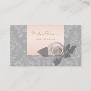 Vintage Gray Damask Rose Elegant Pink Frame Business Card
