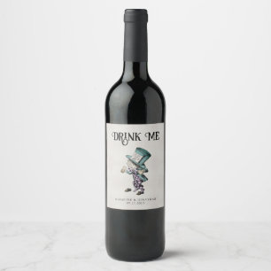 Vintage Gray Drink Me Dark Mad Hatter Wine Label