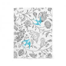 Vintage Gray Floral Aqua Blue Teal  Vintage Birds