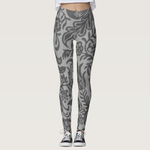 Vintage Gray Floral Botanical Pattern Leggings