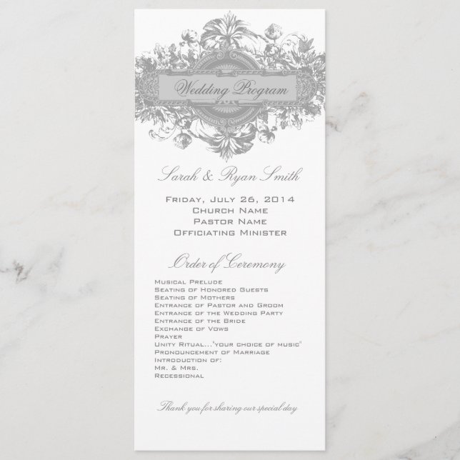 VINTAGE GRAY FLORAL WEDDING PROGRAM (Front)