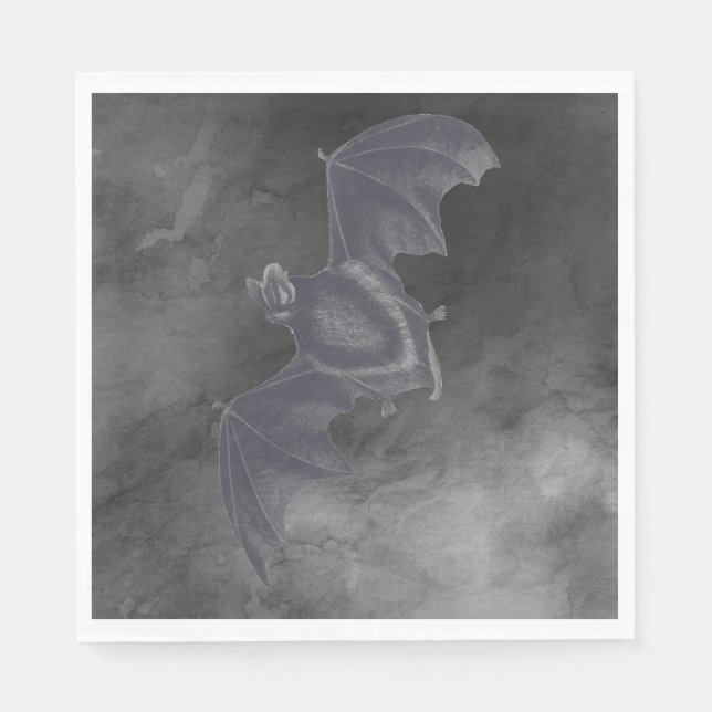 Vintage Gray Flying Bat on Gray Texture Napkins (Front)