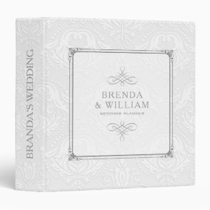 Vintage Gray Frame & Embossed Satin White Damasks 3 Ring Binder