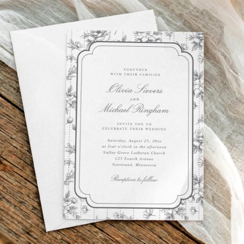Vintage Gray French Floral Toile Frame Wedding Invitation