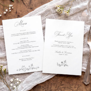 Vintage Gray French Floral Victorian 5x7 Wedding Menu