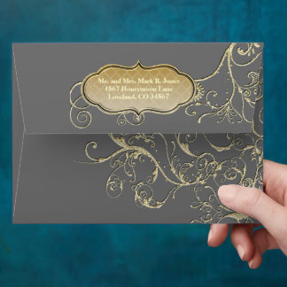 Vintage Gray Gold Swirl Wedding Envelope