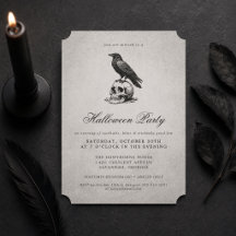 Vintage Gray Gothic Raven Skull Adult Halloween
