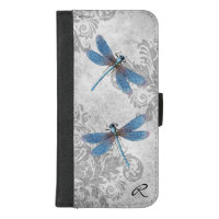 Vintage Gray Grunge Damask and Dragonflies iPhone 8/7 Plus Wallet Case