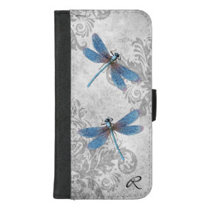 Vintage Gray Grunge Damask and Dragonflies iPhone 8/7 Plus Wallet Case