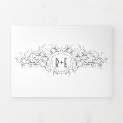 Vintage gray heraldic crest, initials wedding Tri-Fold invitation