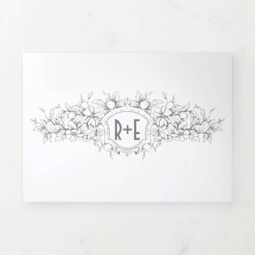 Vintage gray heraldic crest initials wedding Tri_Fold invitation