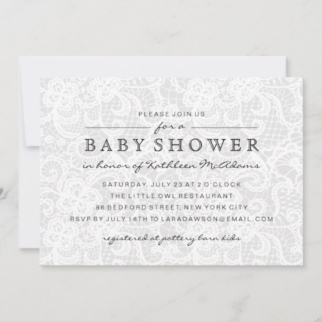 Vintage Gray Lace Baby Shower Invitation (Front)