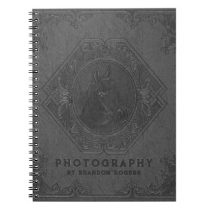 Vintage gray leather embossed horse-head notebook