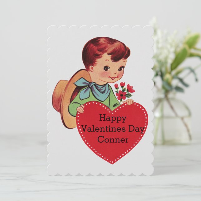 Vintage Gray Little Cowboy Buckaroo Western Holiday Card (Standing Front)